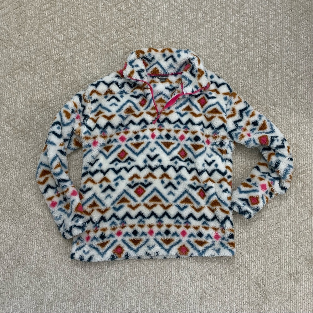 Eddie Bauer Fleece 1/4 Zip Pullover women's M Multicolor Aztec plush sherpa soft